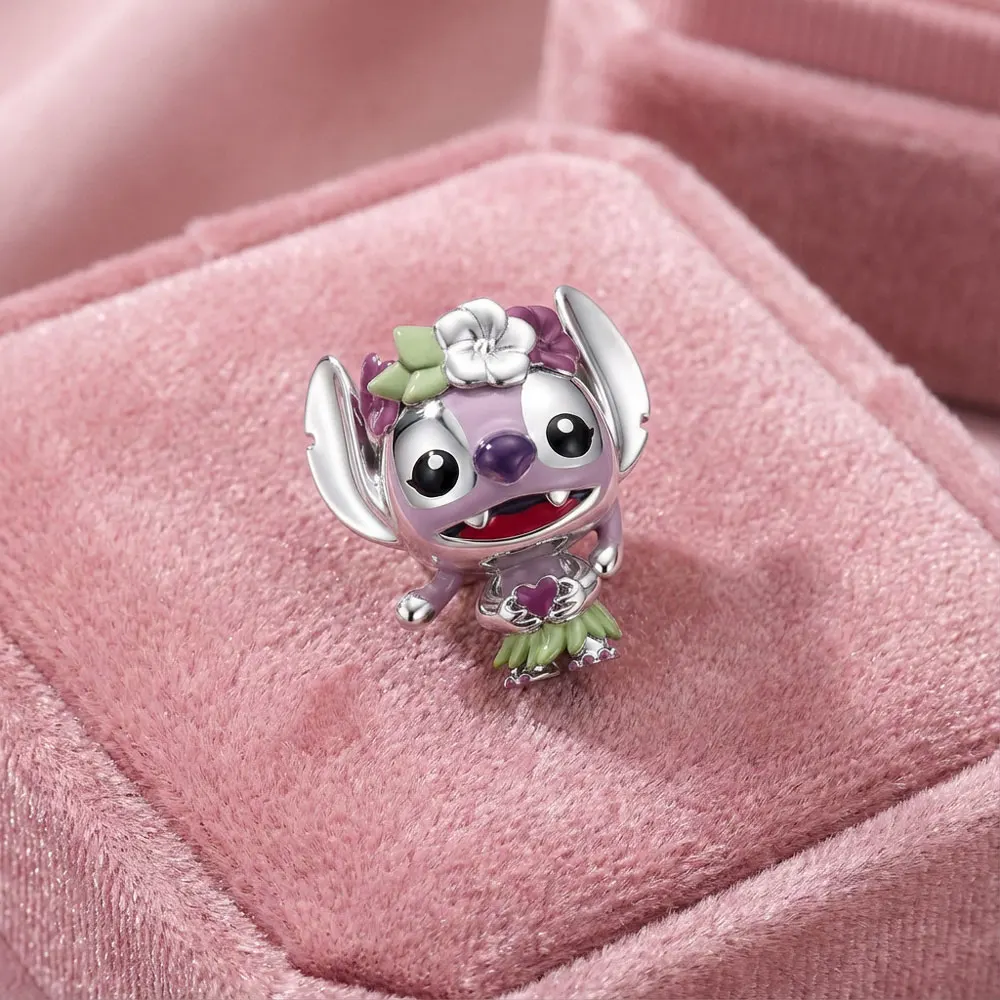 DSNステッチチャーム ディズニーステッチ エナメルビーズ 漫画風キュートチャーム スネークチェーンブレスレット用 POPスタイル ジュエリーアクセサリー