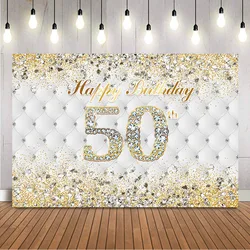 50th Gold Birthday Backdrop White Heardboard Women Birthday Party Decoration Banner Fifty Birthday Golden Birthday Photocall