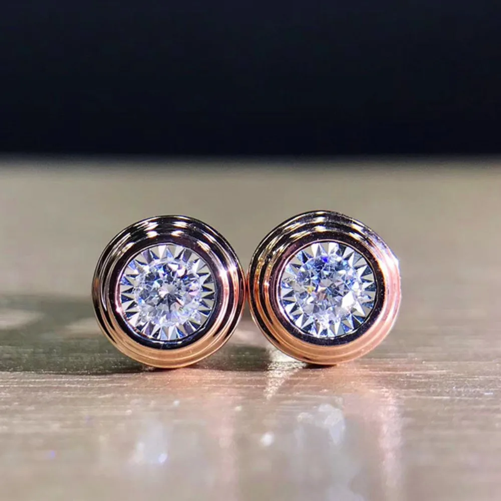 Unisex Classic Fashion Screw-pattern Concentric Circle Round 5A Zircon Stud Earrings for Women Men Couple Simple Jewelry Gifts