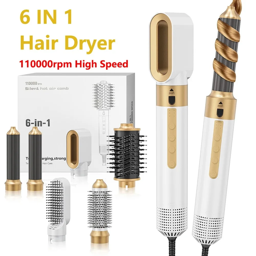 

High Speed 110000rpm 6 in 1 Hair Dryer Professional Multi Styler Curling Iron Hair Straightener Hot Air Brush Styling Tools