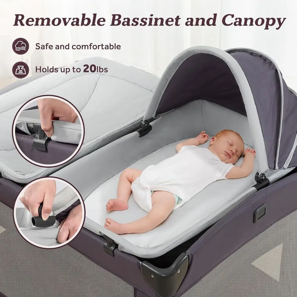 لعبة أطفال محمولة 4 في 1، روضة أطفال قابلة للطي مع سرير، مظلة، طاولة تغيير، وسرير سفر #3