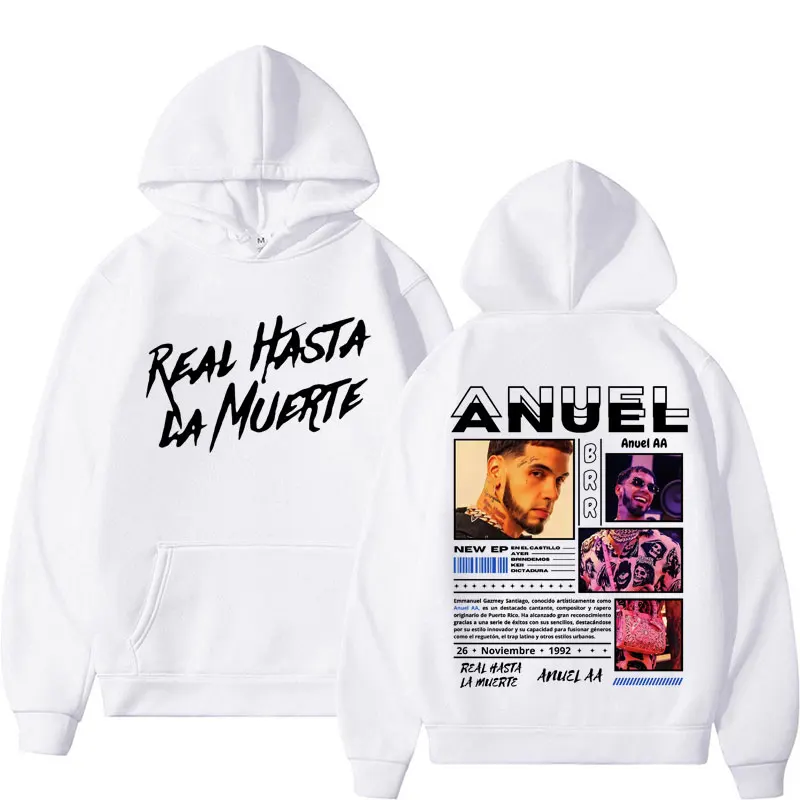 Sweats à capuche de style rétro Hip Hop pour hommes et femmes, Rared Anuel AA Real Hasta La Muerte, pull Harajuku, sweat à capuche respirant à la