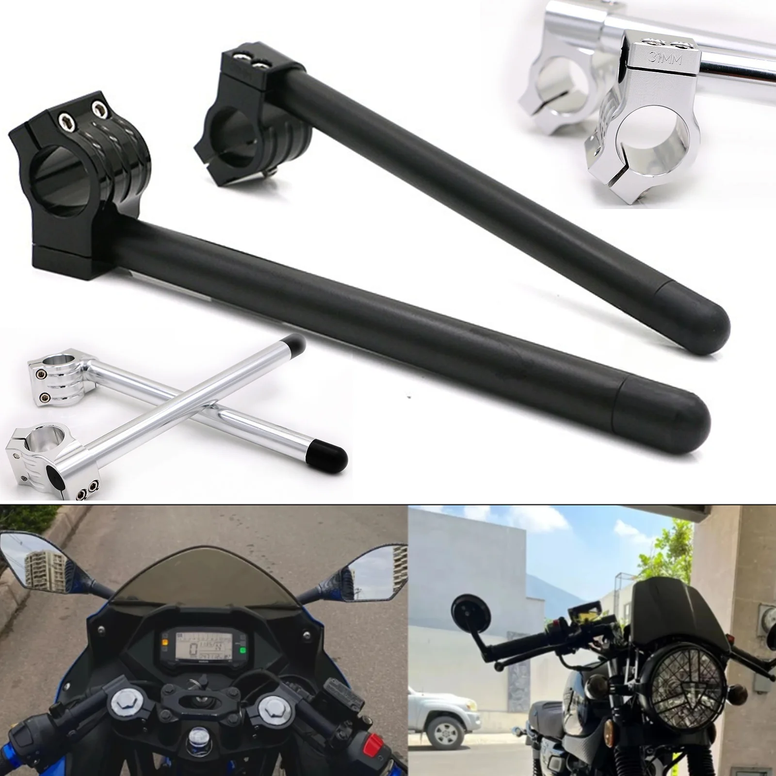 

Universal Racing ajustable CNC 31 32 33 35 36 37 39 41 43 45 47 MM Clip Ons horquilla manillar barra Cafe Racer motocicleta
