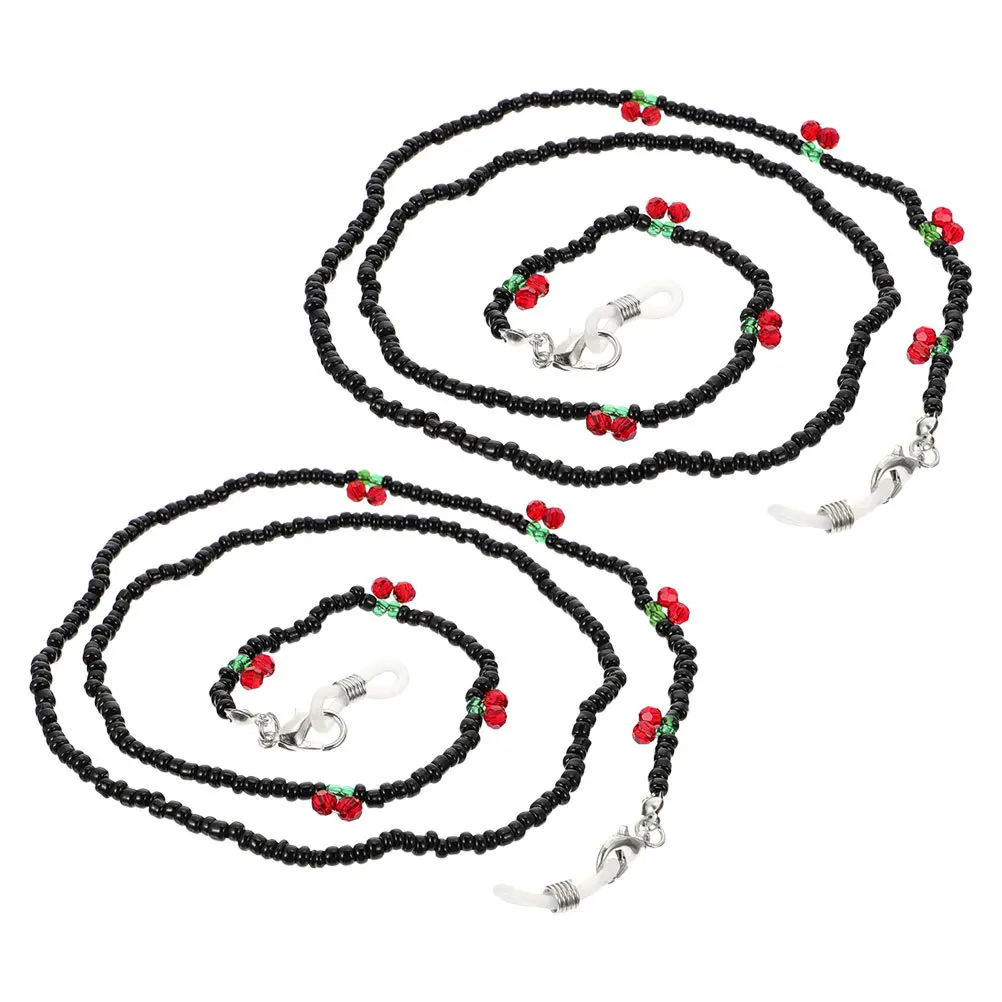 

2Pcs Cherry Bead Glasses Chain Black Multipurpose Eyeglass Strap for Daily Use Face Mask Holder Durable Beaded Necklace