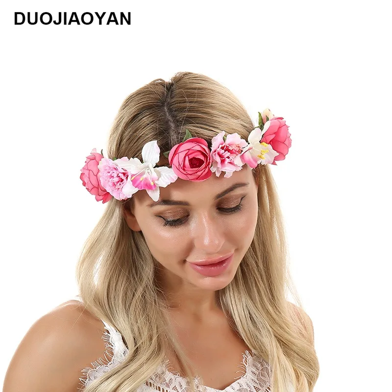 Europe America Cross Border New Artificial Flower Headband Handmade Fabric Roses Mori Girl Bride And Bridesmaid Photo Garlan