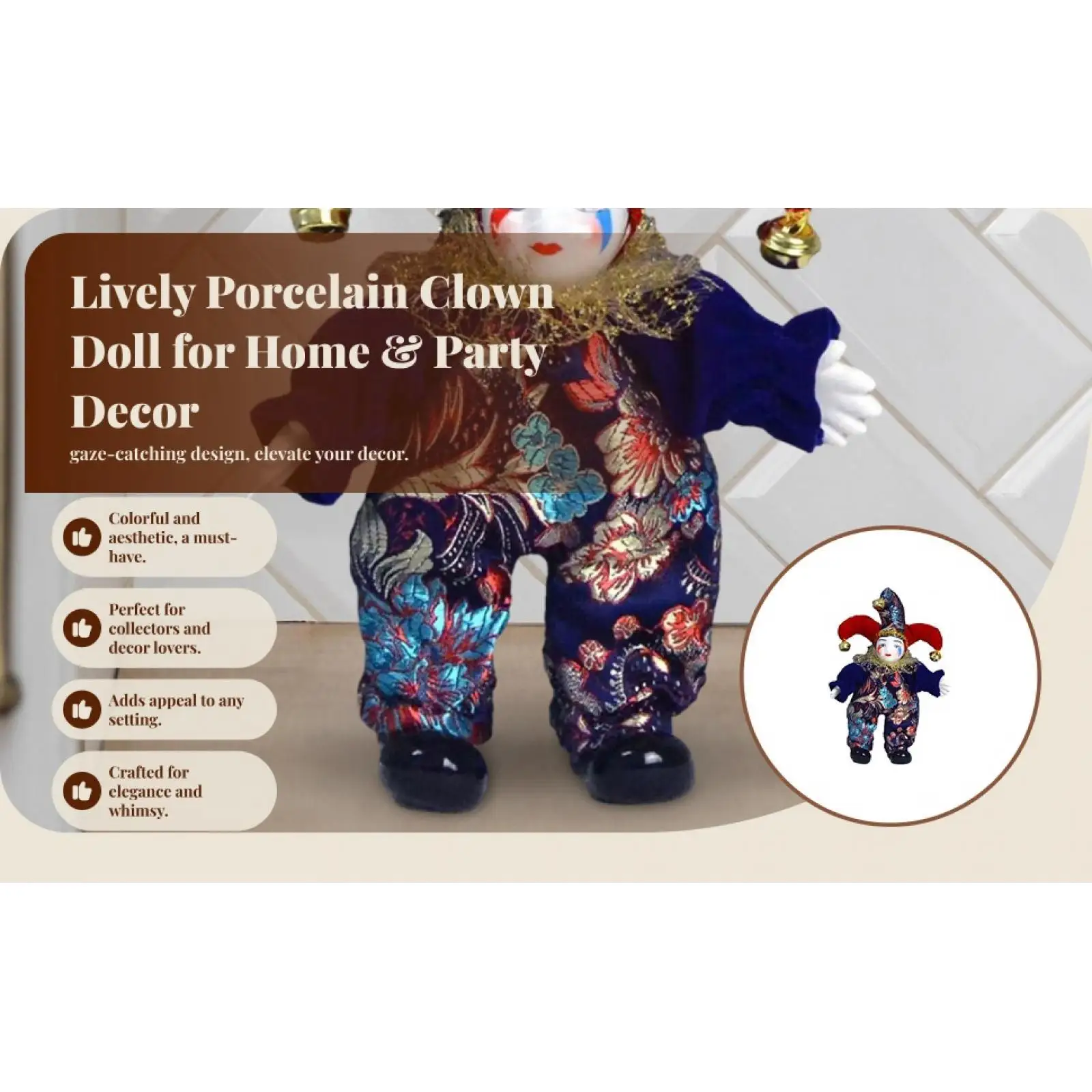 

Clown Doll Movable Joint Collections Toy Home Display Porcelain Triangel Doll for Arts Crafts Birthday Souvenirs Party Favor