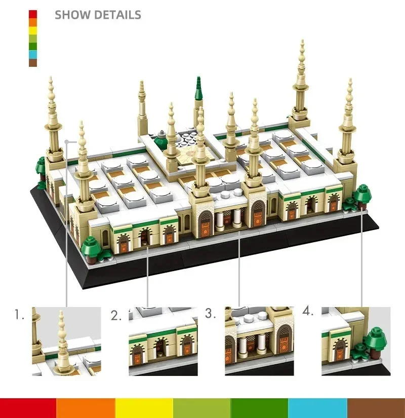 Creatieve bouwstenen Al-Mas zas Al-Nabawi Model Baksteen Speelgoed Saoedi-Arabië zas-Madinah Islamisme Wereldberoemde architectuur