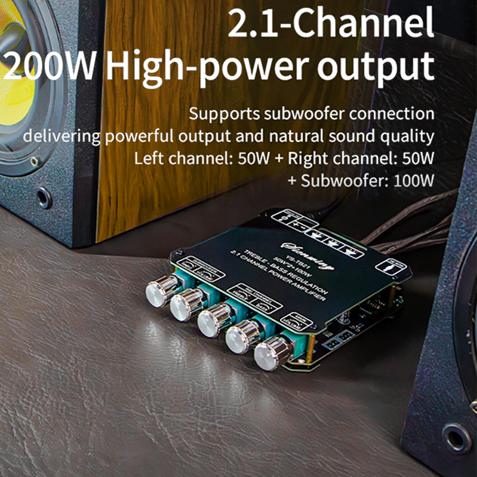 YS-MT21 2.1-Kanal Audio-Leistungsverstärker 50W*2+100W Digitalmodul Subwoofer AUX BT Kabellos 12/24V Stereo HiFi Lautsprecher – Detail 14