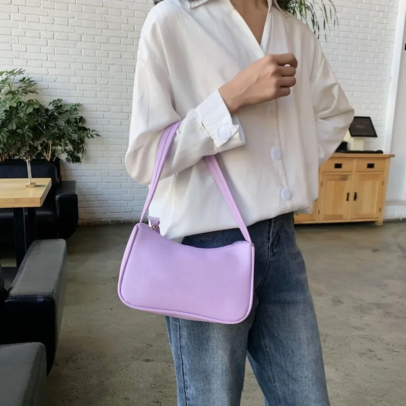 Retro Soft PU Leather Women Shoulder Underarm Bags Casual Solid Color Small Top-Handle Handbags Ladies Fashion Shoulder Bags