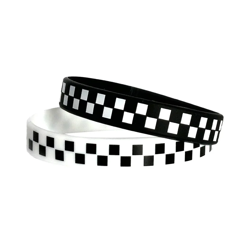 Vintage Couples Black White Plaid Checkered Pattern Silicone Bracelet Wristbands Decorations Favors Race Car Party Supplies