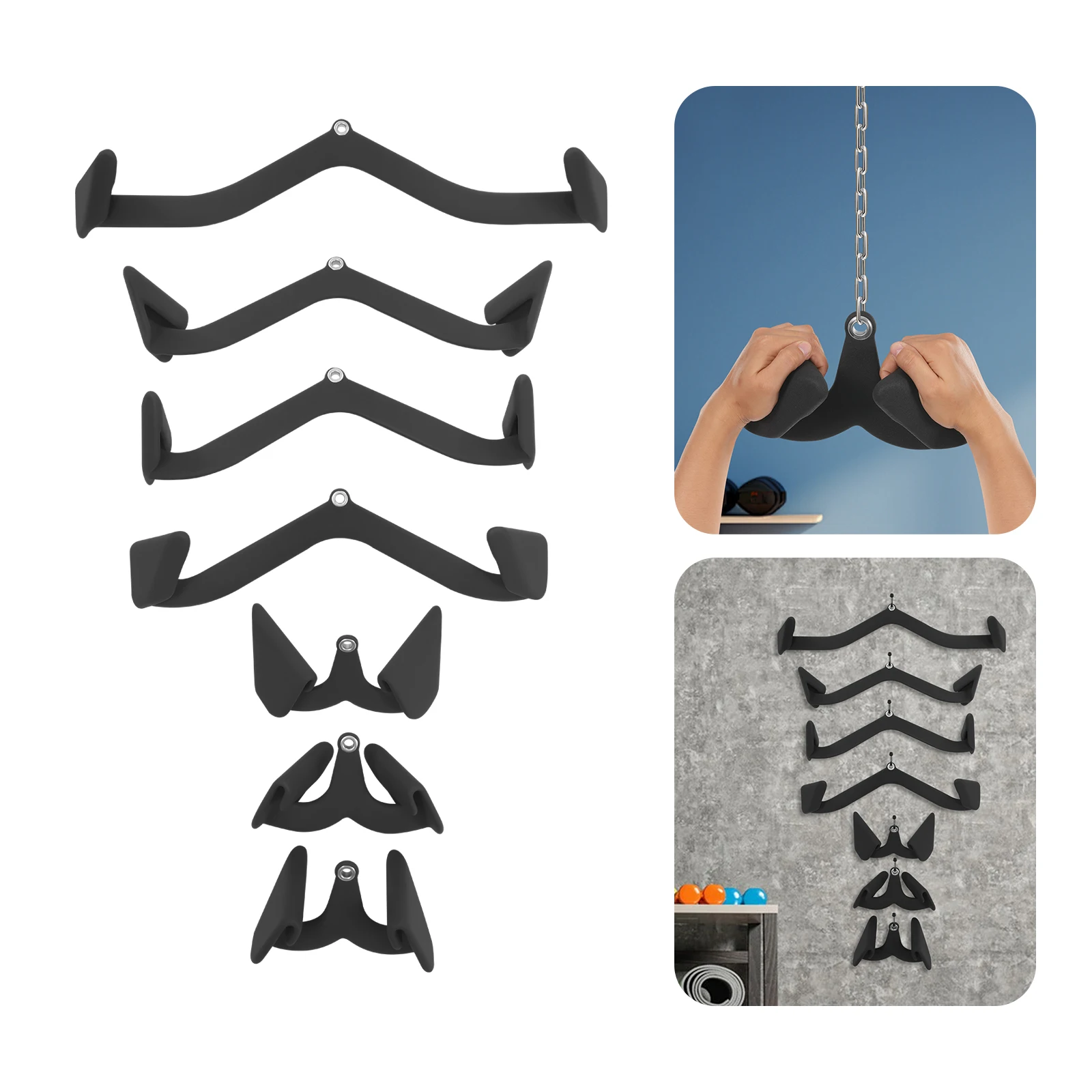 Ensemble de 7 accessoires de barre de traction robustes en PVC et fer, capacité de charge de 661 lb, tailles de poignées réglables pour la maison/la salle de sport commerciale, équipement d'entraînement de musculation, confort ergonomique, cadeau pour les passionnés de fitness