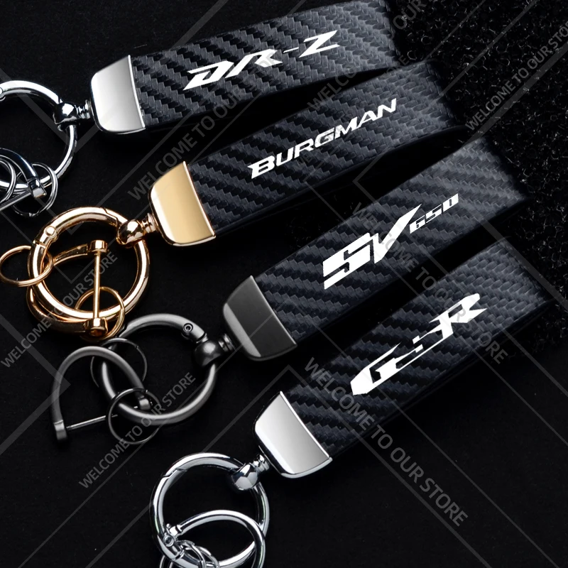 LLavero de motocicleta para Suzuki SV650 GSR Burgman DR-Z, adornos de widget con logotipo, llavero de cuero y fibra de carbono de Metal, 1 Uds.