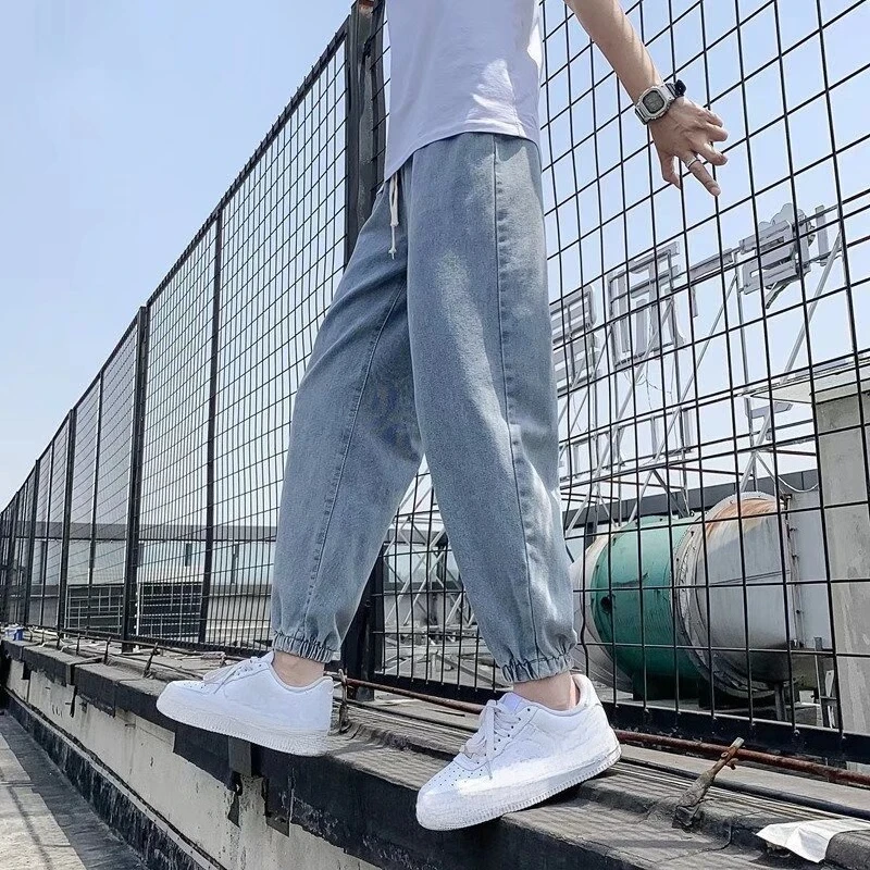 

Summer Ankle Length Casual Pants Men Thin Cargo Elastic Waist Loose Harem Hip Hop Jogger Sweatpants Trousers Male