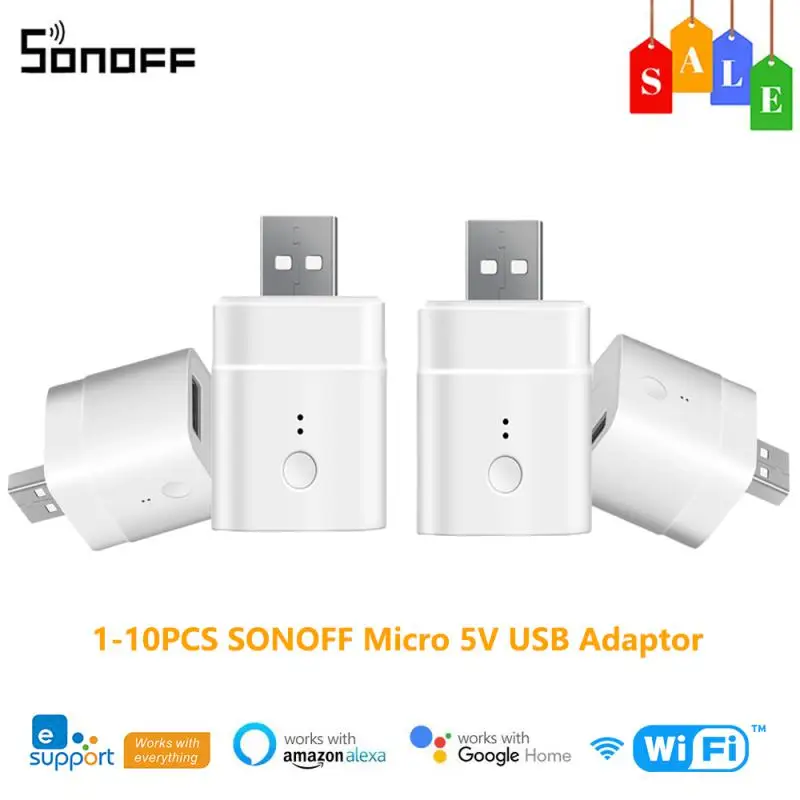 1-10PCS SONOFF Micro 5V USB Adaptor WiFi Socket Smart Timing Charge Plug via EWelink App Control Work With Alexa Google Home