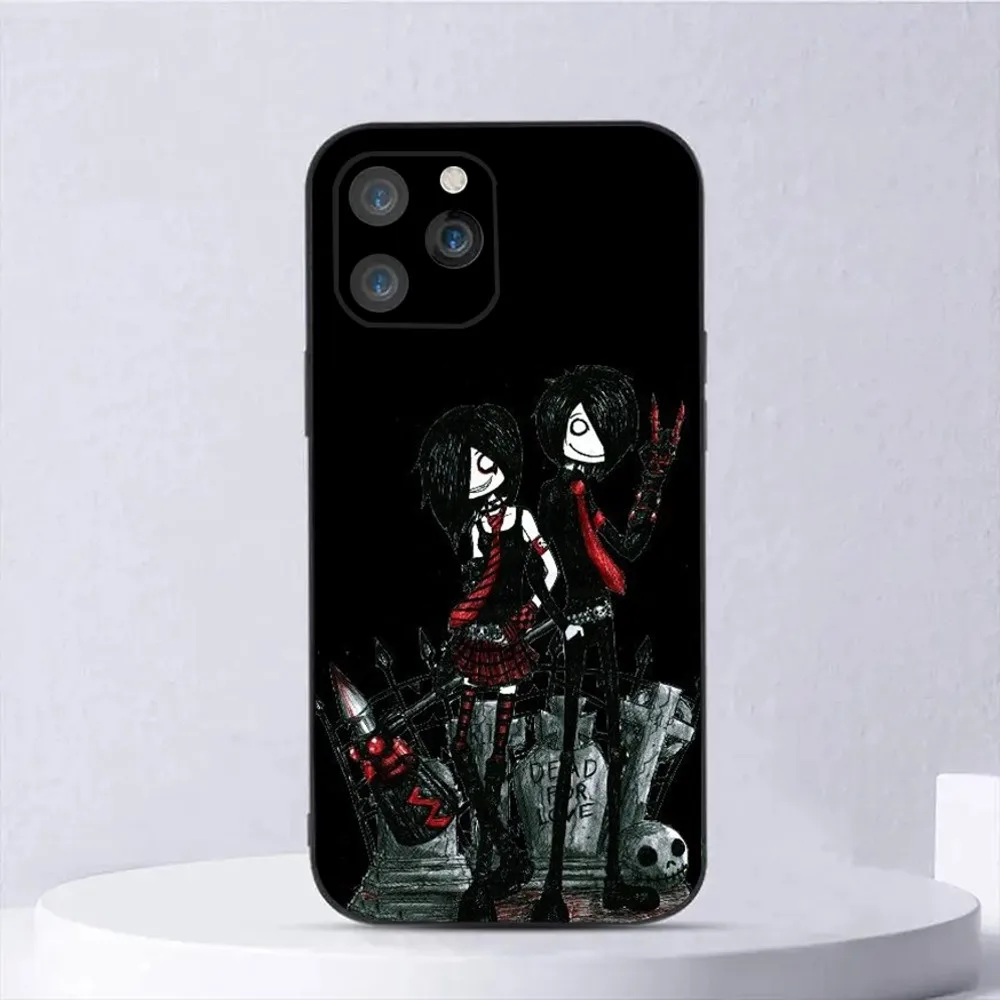 Love Black and Cute Emo Phone Case For iPhone 15,14,13,12,11,Plus,Pro Max,XS,X,XR,SE,Mini,8,7 Soft Silicone Black Cover