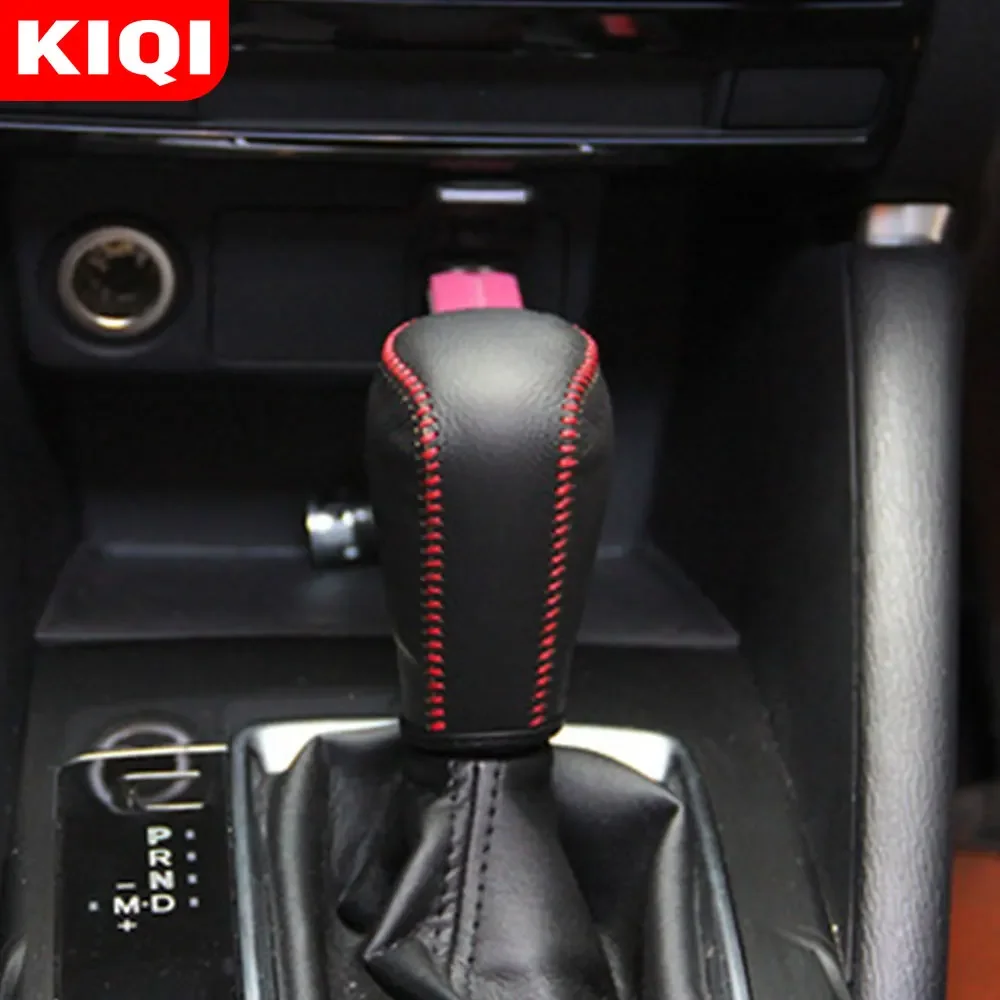KIQI AT Car Interior Leather Gear Shift Knob Cover Collars for Mazda 3 Axela Atenza CX-5 CX-4 CX-3 CX3 CX5 Car-covers