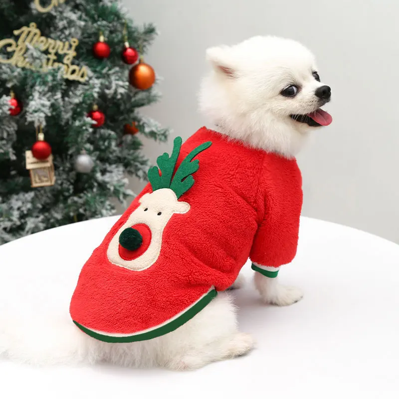 Sweat à capuche de Noël en velours pour animaux de compagnie, vêtements à deux jambes, fournitures pour petits chiens, sorties pour chiens et chats