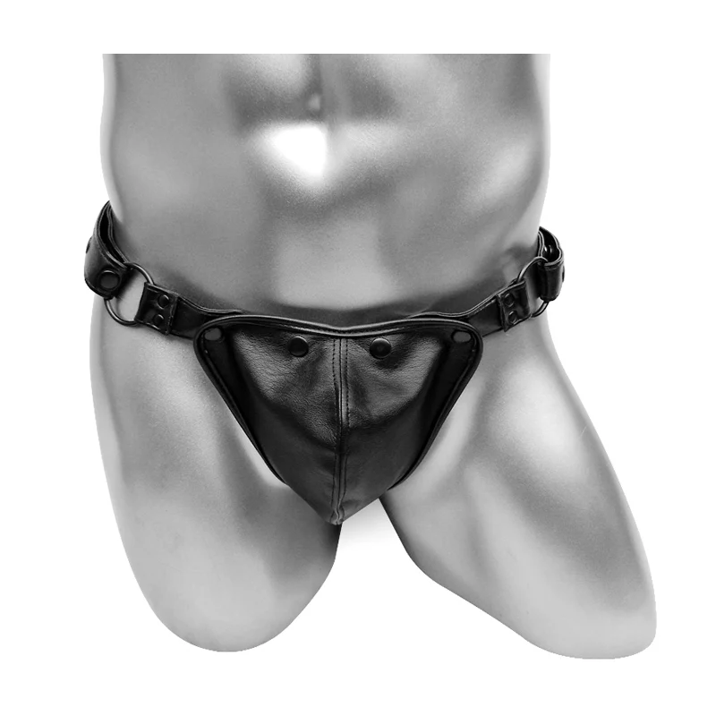 Jockstrap PU Leather Underwear Mens Thong With Rivet Bulge Pouch Openable Sexy Lingerei Clubwear Open Butt Punk Underwear