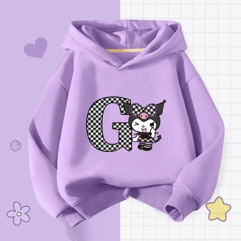 Kuromi Letter A-Z Hoodies New Sanrio Spring Autumn Kids Purple Sweatshirt Anime Kawaii Y2k Pullover Girls Tops Clothing Gifts