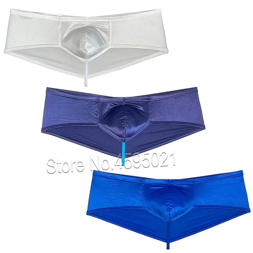 3 Pack Men Gloss Wet Look Boxer Metallic Luster Briefs Underwear Pouch Bikini Shorts 1/2 Buttocks