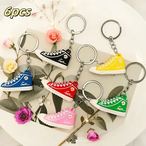 6 Fashionable and Trendy Creative Simulation Small Chrysanthemum Canvas Shoe Keychains, Bag Pendants, Keychains