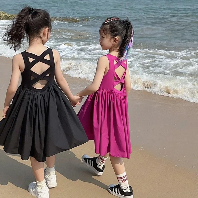 2 3 4 5 6 7 8 Years Girls Dress 2023 Summer New Fashion Party Little Princess Baby Dress For Girls Backless Dresses Kids Clothes