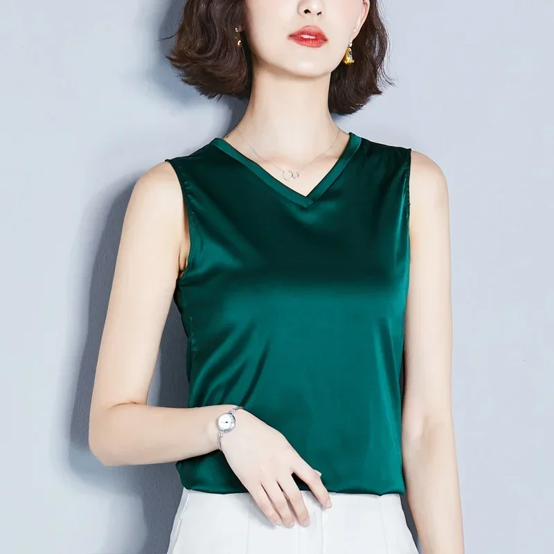 Silk Imitation Vest Sleeveless Top V-neck - Image 5