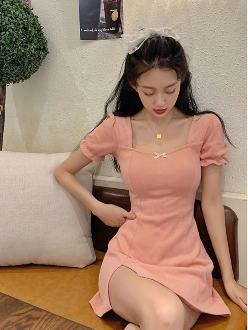 

super fairy forest style short skirt for women's summer new small stature square neck waist cinching style slimming dress 6CHP