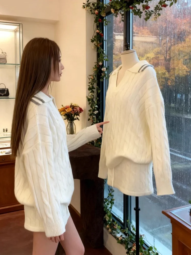 

Loose Knitted Ne Sweater Set Women's Casual Two-Piece Set Spring 2025 Lazy Sle Linen Patterned Comfortable Fit