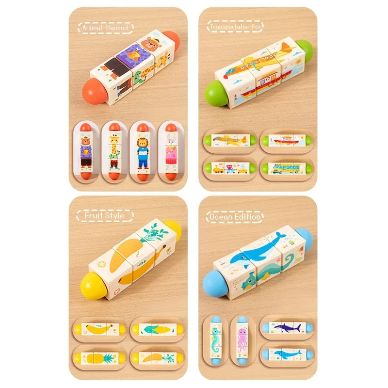 퍼즐 블록을 돌려서, 조각을 회전시키며 패턴을 맞추세요— 아이들은 손과 눈의 협응력과 물체 인식을 연습합니다