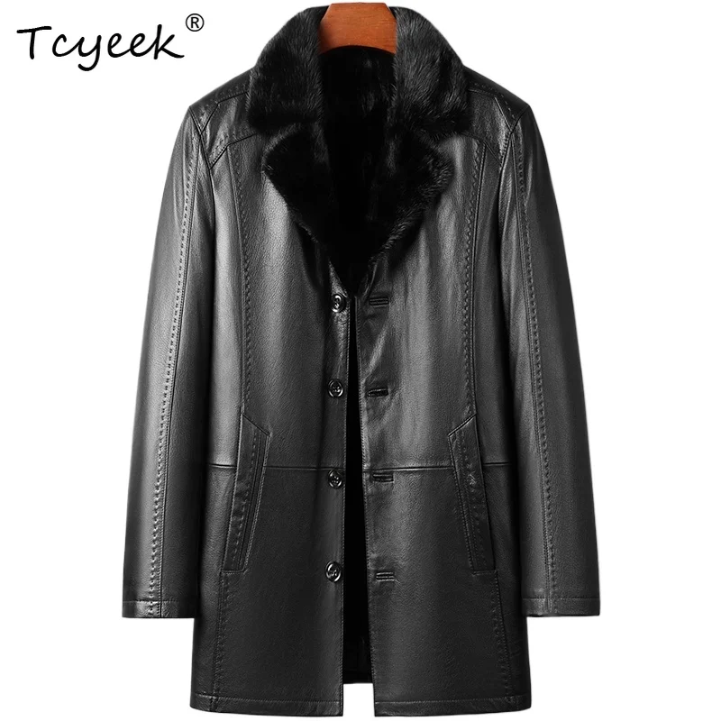 

Tcyeek Goatskin Осень Зима Модная норковая внутренняя подкладка с лацканами Черная мужская куртка из натуральной кожи Куртка Кожаная Мужская 가죽 자켓