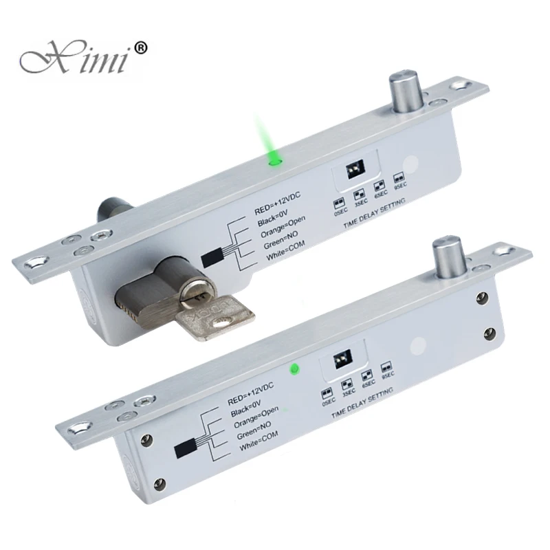 Electric Mortise Lock DC 12V Fail Secur Electric Drop Bolt Lock Door Access Control Security Lock time delay with mechanical key