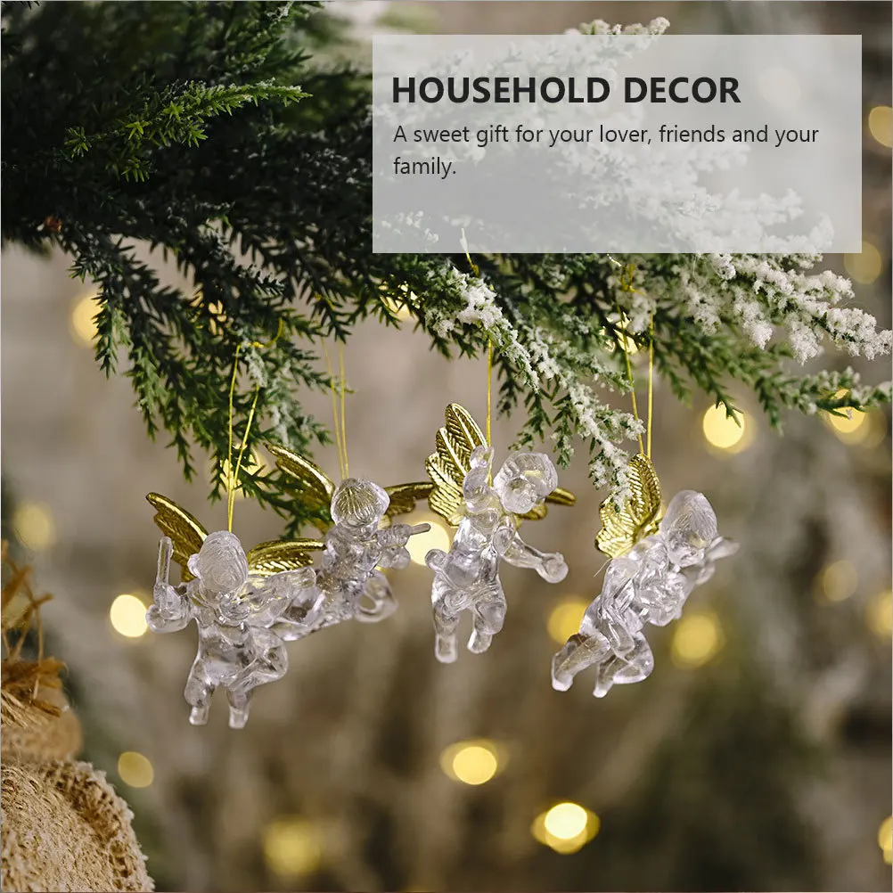 

12Pcs Acrylic Transparent Angel Pendant for Garden Hanging Ornament Patio Decor Wall Hanging Party Festival Decoration