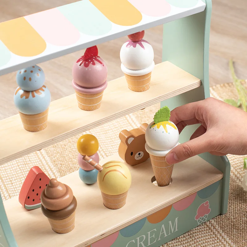 

Wooden Simulation Ice Cream Sales Shelves Wooden Ice Cream Shops Parent-child Interactive Toy Sets m