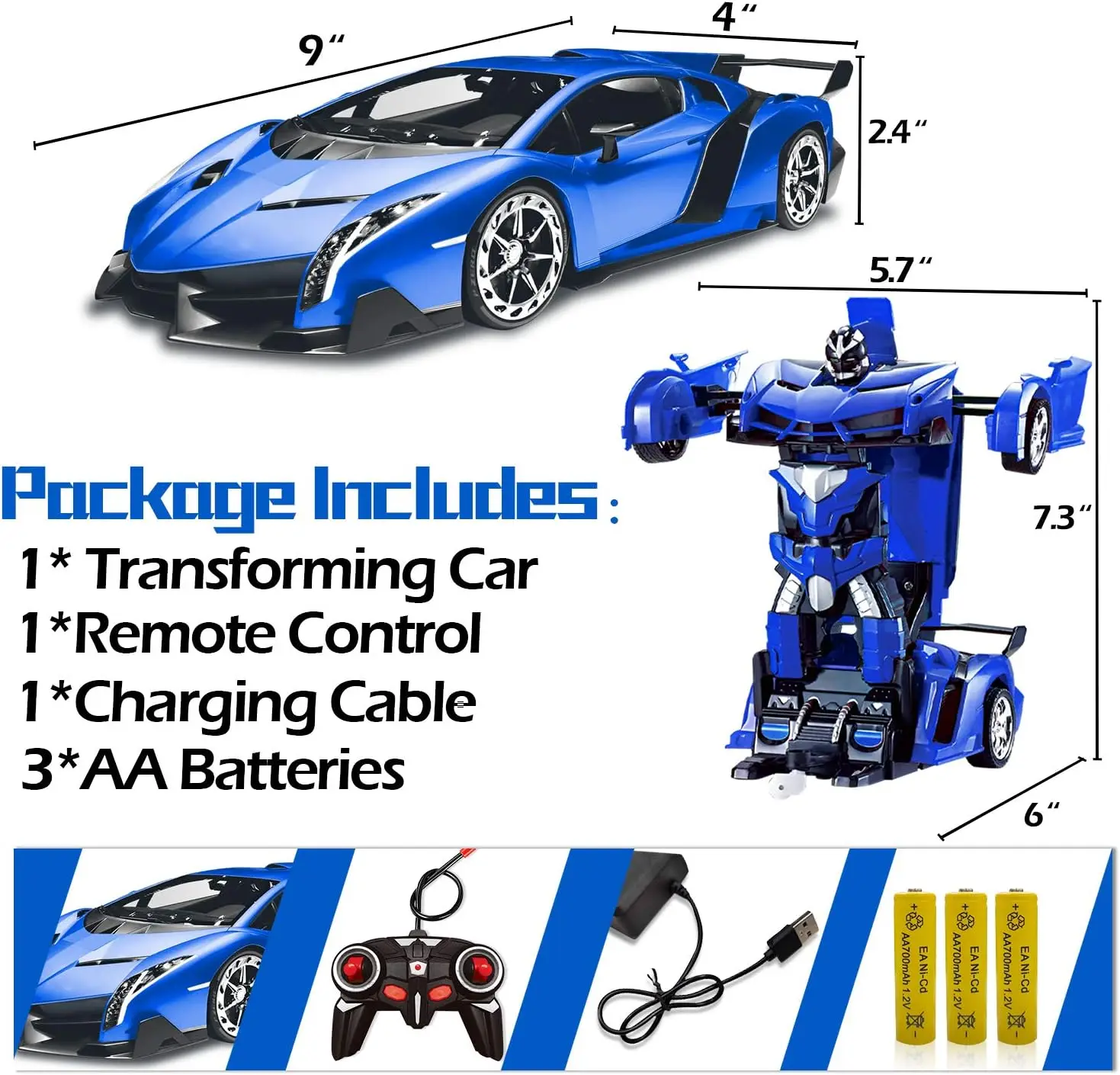 Auto telecomandata - Trasforma i giocattoli robot per ragazzi e adolescenti, auto RC ricaricabile con luci, auto RC da 2,4 Ghz ricaricabile 1:18