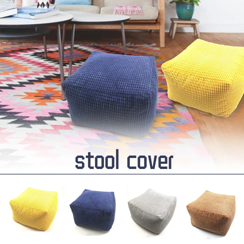 Unstuffed Square Cushion Cover Floor Seat Cover Flannel Footstool Pouffe Cover Living Room Balcony Lazy Sofa Ottoman No Fillings