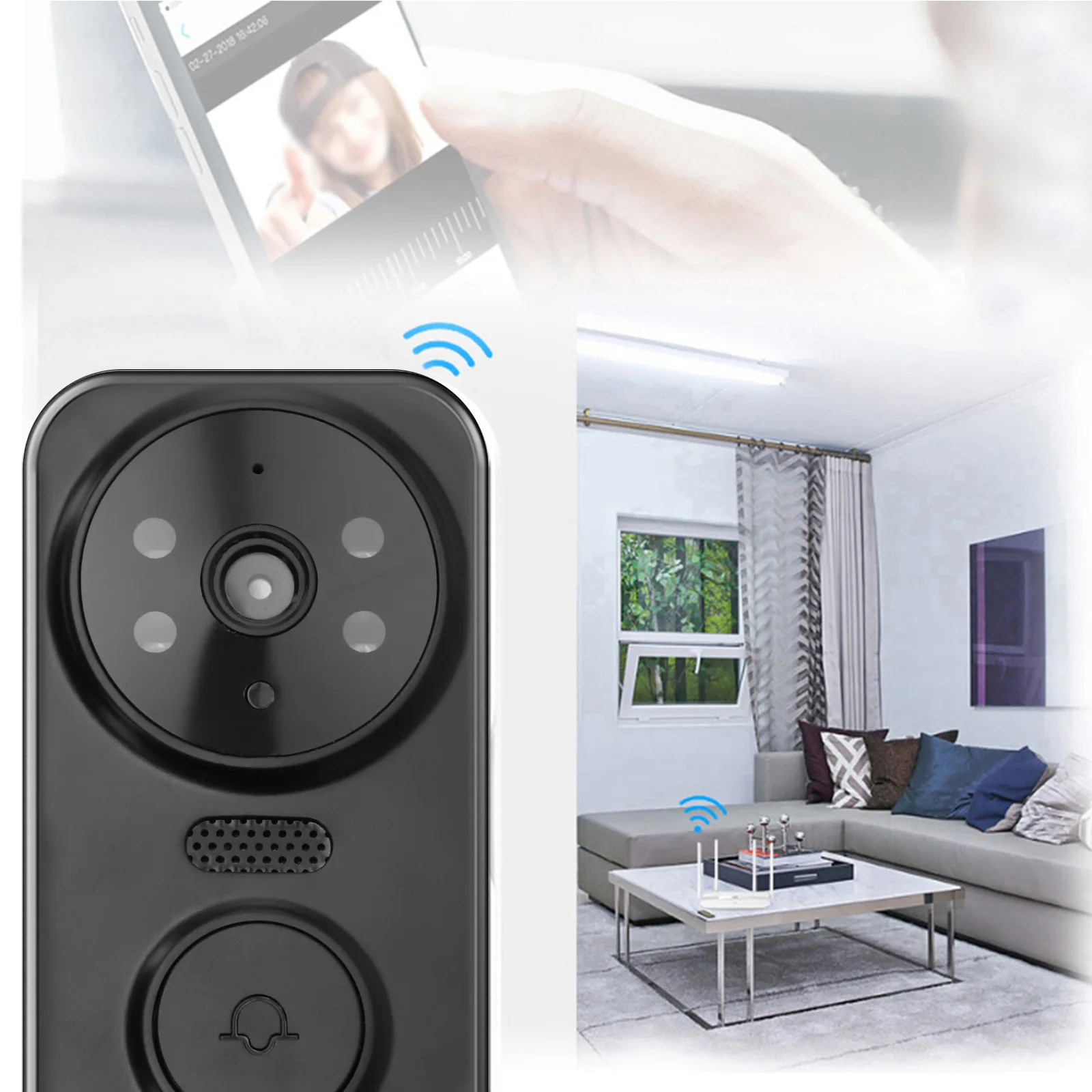 Smart Wireless Remote Video Doorbell Remote Doorbell WIFI Connection APP Controlled Automatic Working Charging Cable