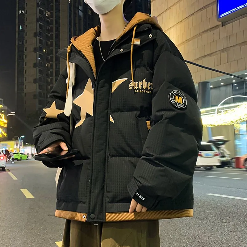 

Boys Winter Jaet down Cotton Padded Coat Thiened Hooded Durable Youth Faionable Warm Cleanfit Sle Button Closure Coat