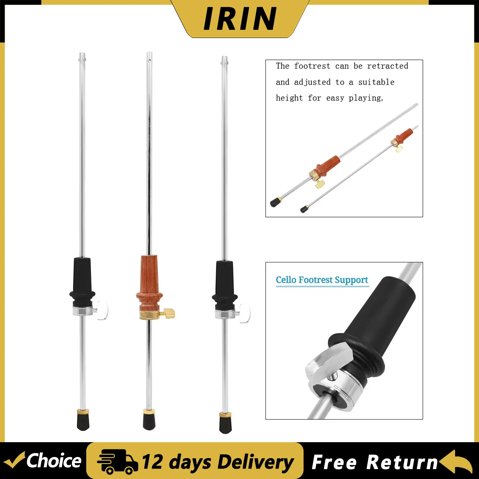 IRIN Cello Anti-Rutsch-Fußstütze, verschleißfeste, verstellbare Basis, Cello-Spike-Endpin, erhöhte Stütze, Cello-Teile & Zubehör