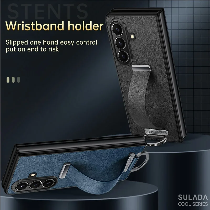 

Original Sulada Hand Grip Band Belt Strap Case For Samsung Galaxy Z Fold 7 6 5 Fold7 ZFold7 Retro PU Leather Ring Bracket Cover