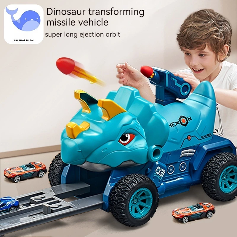 

Dinosaur Car Tank Toy Deformed Ejection Track Sliding Tyrannosaurus Rex Triceratops Engineering Vehicle Birthday gift