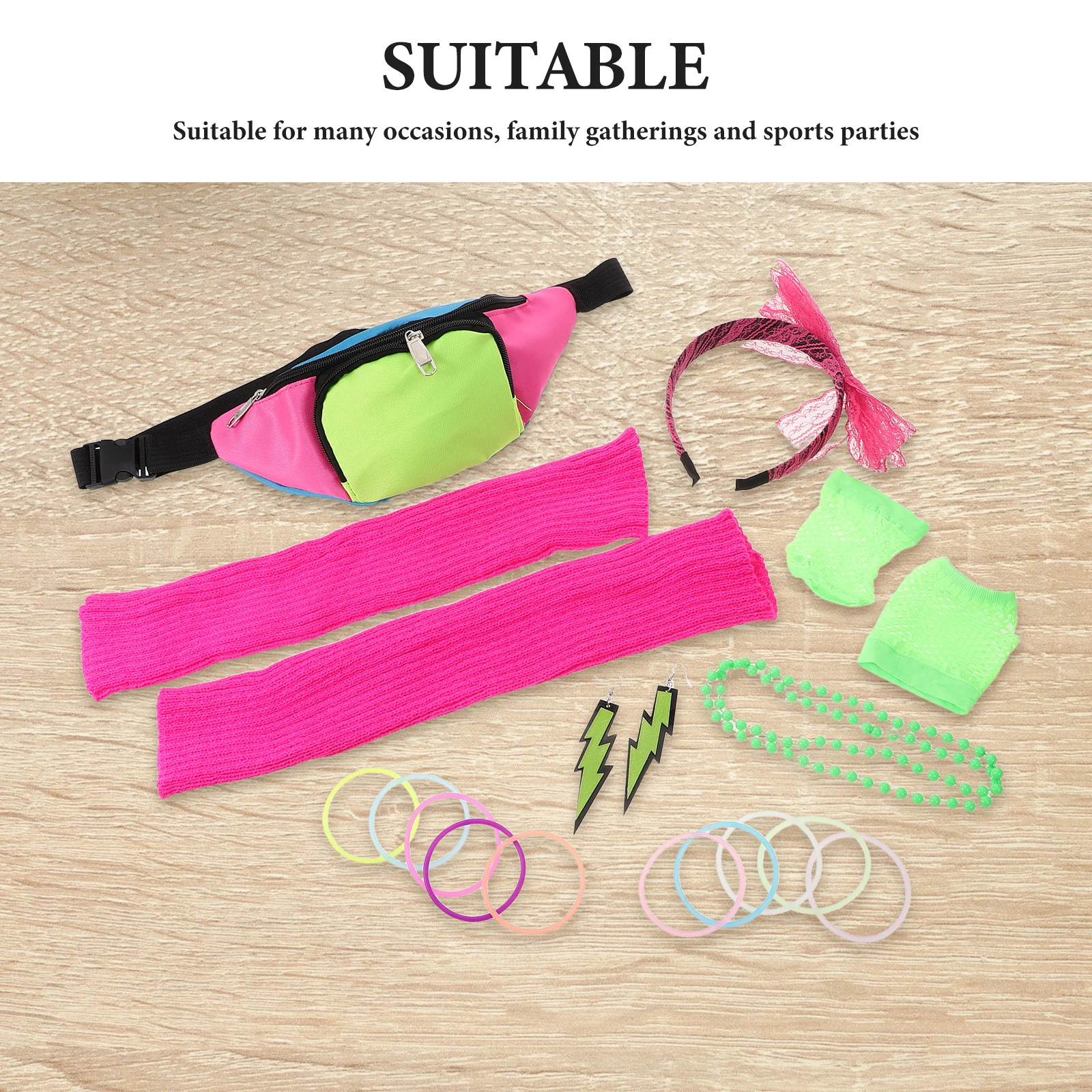 19 قطعة مجموعة إكسسوارات الحفلات النيون ريترو 80S إضافات زي للنساء النيون حزمة مراوح أقراط عقال الأساور مهرجان