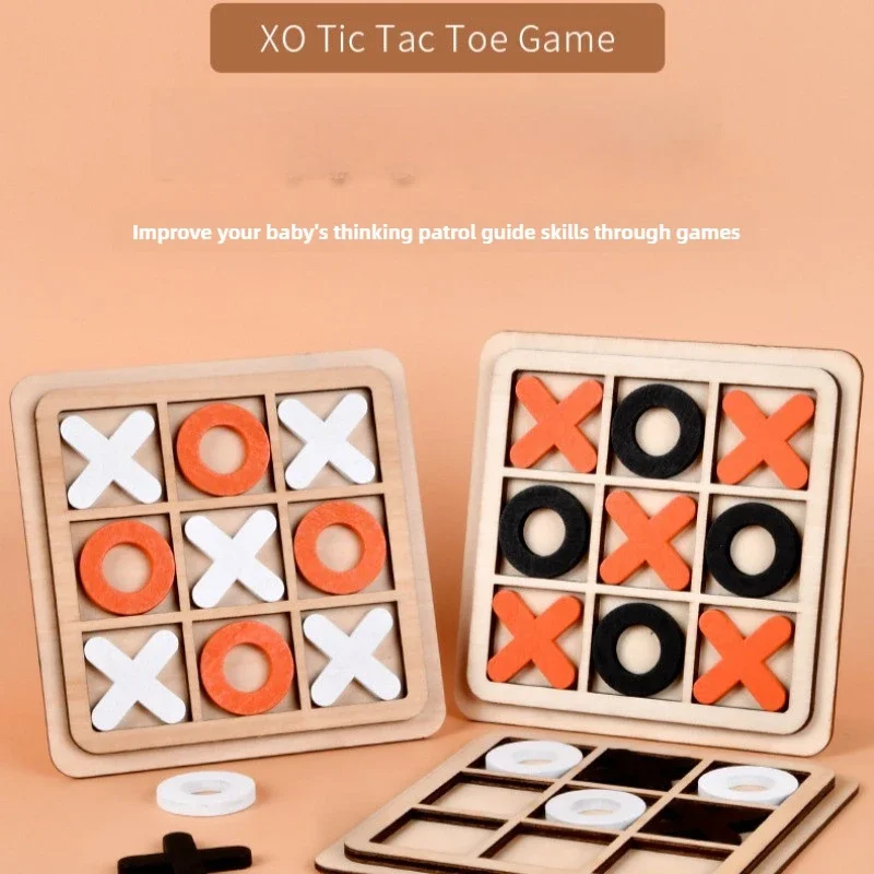 Drewniane OX tic-tac-toe szachy trzy linie zabawka interakcja Puzzle trening logiczny mózgu nauka wczesne zabawki edukacyjne dla dzieci