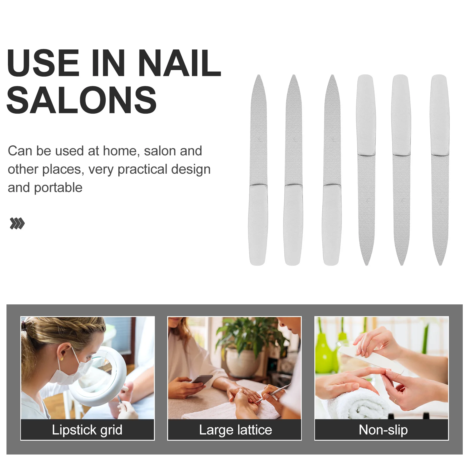 Limas de uñas de acero inoxidable, herramientas de manicura compactas y resistentes para dar forma Natural y cuidado de uñas suave, 6 uds.