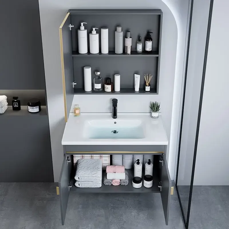 Space Aluminum Bathroom Cabinet Smart Mirror Cabinet Thickened Washbasin Wall-mounted Washbasin Combined Bathroom Washbasin