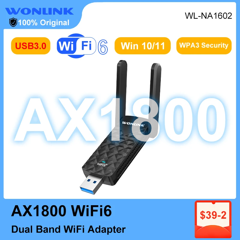 

WiFi 6 адаптер AX1800 2,4G/5 ГГц Двухдиапазонная беспроводная Wi-Fi сетевая карта WiFi приемник USB 3,0 ключ для ноутбука Windows / Linux