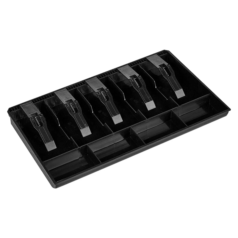 Cash Register Drawer Insert Tray Supermarket Cash Box 5 Banknotes/4 Coin Compartments With Metal Clips