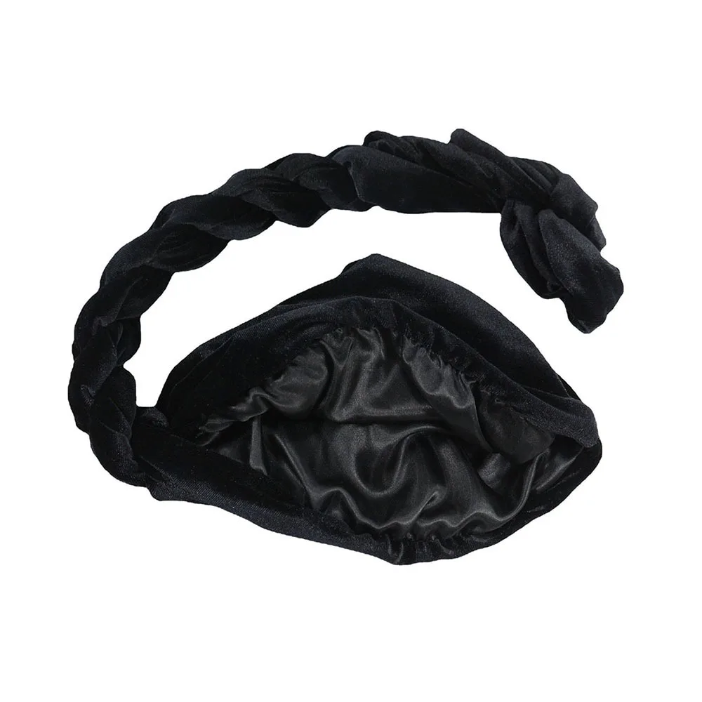 2023 Velvet Halo Turban for Men Satin Lined Turbans Soft Twist Head Wrap Silky Lined Durags Street Hip Hop Male Bonnet Hat