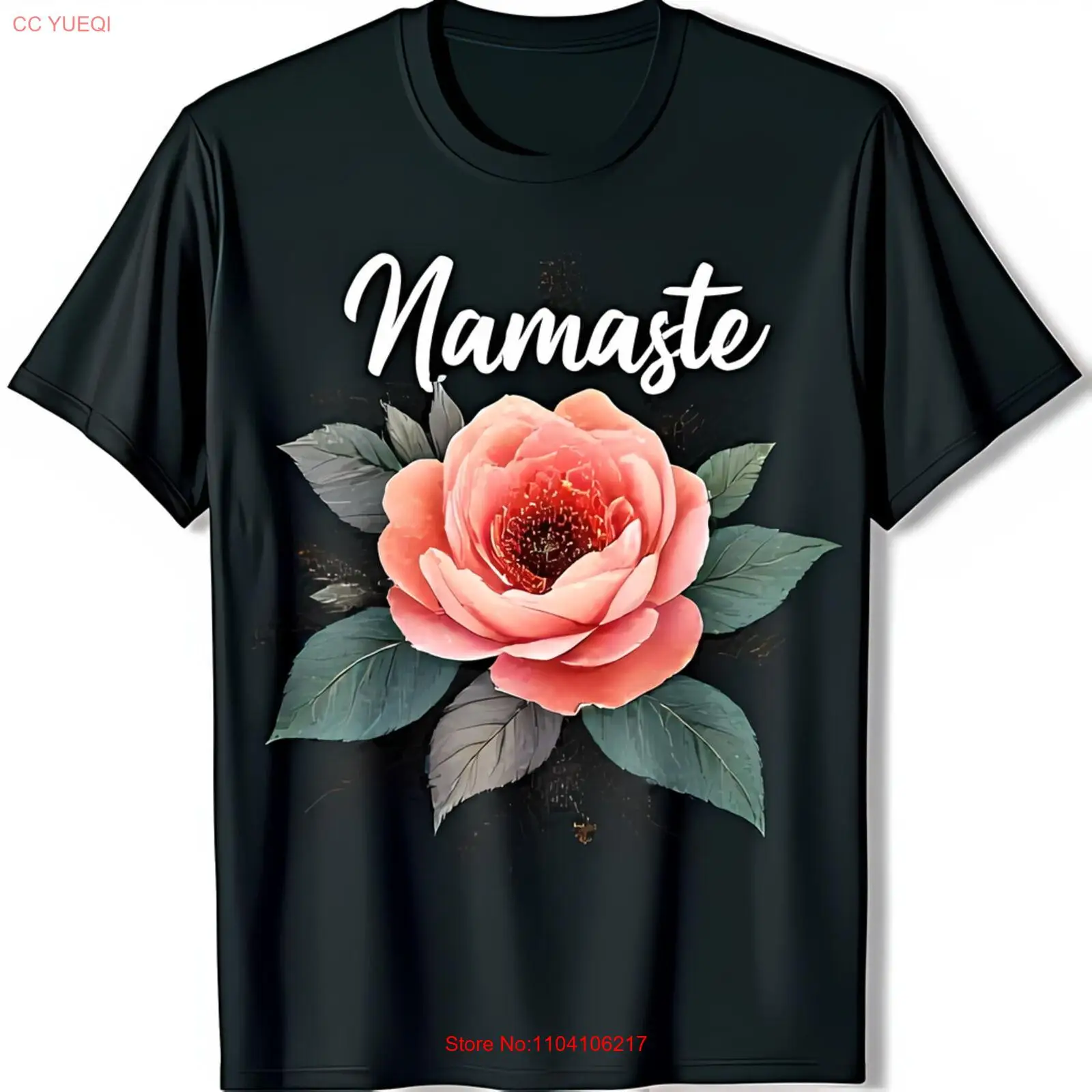 Black Namaste T-Shirt with White Print and Large Design