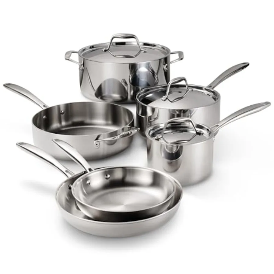 

Signature TriPly Clad Stainless Steel 9Piece Cookware Set with Lids Pots and Pans Kitchen Set InductionReady DishwasherSafe NSF